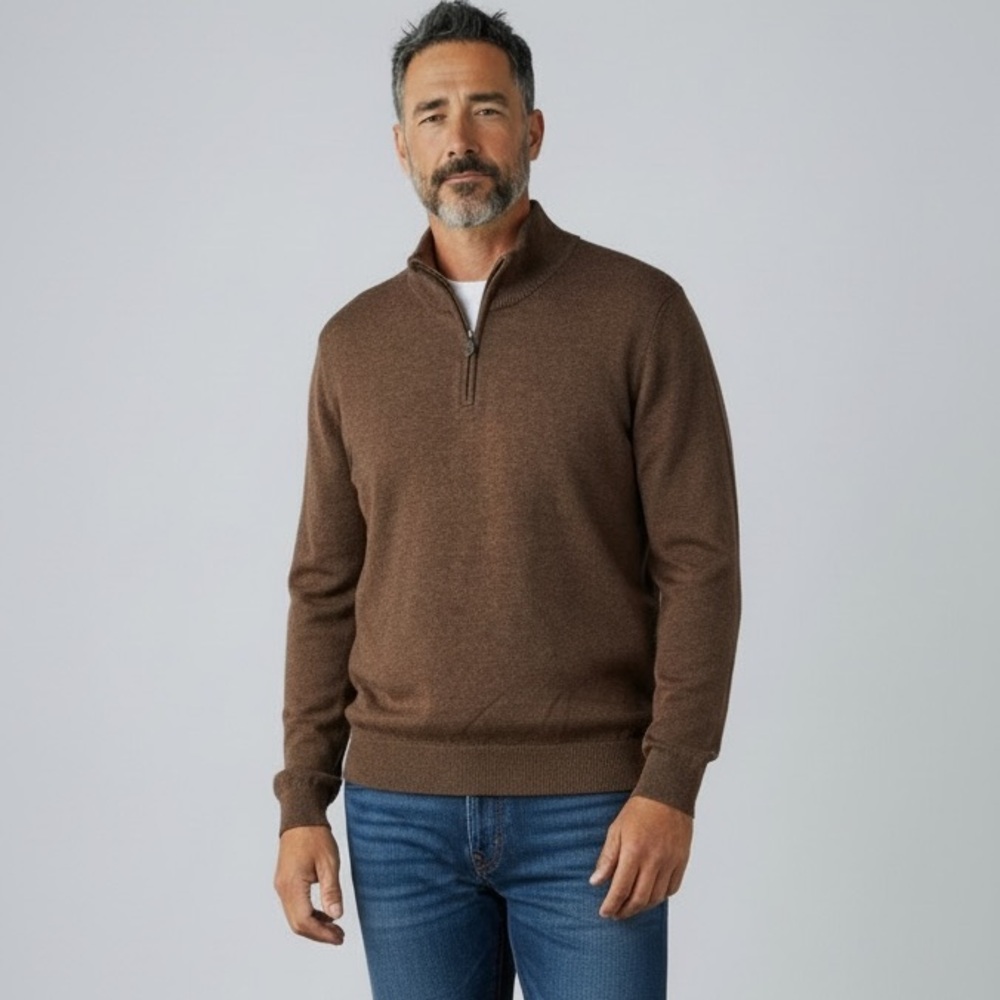 Brooks Brothers 100% Merino Wool Men’s XL 1/4 Zip Brown Classic Sweater